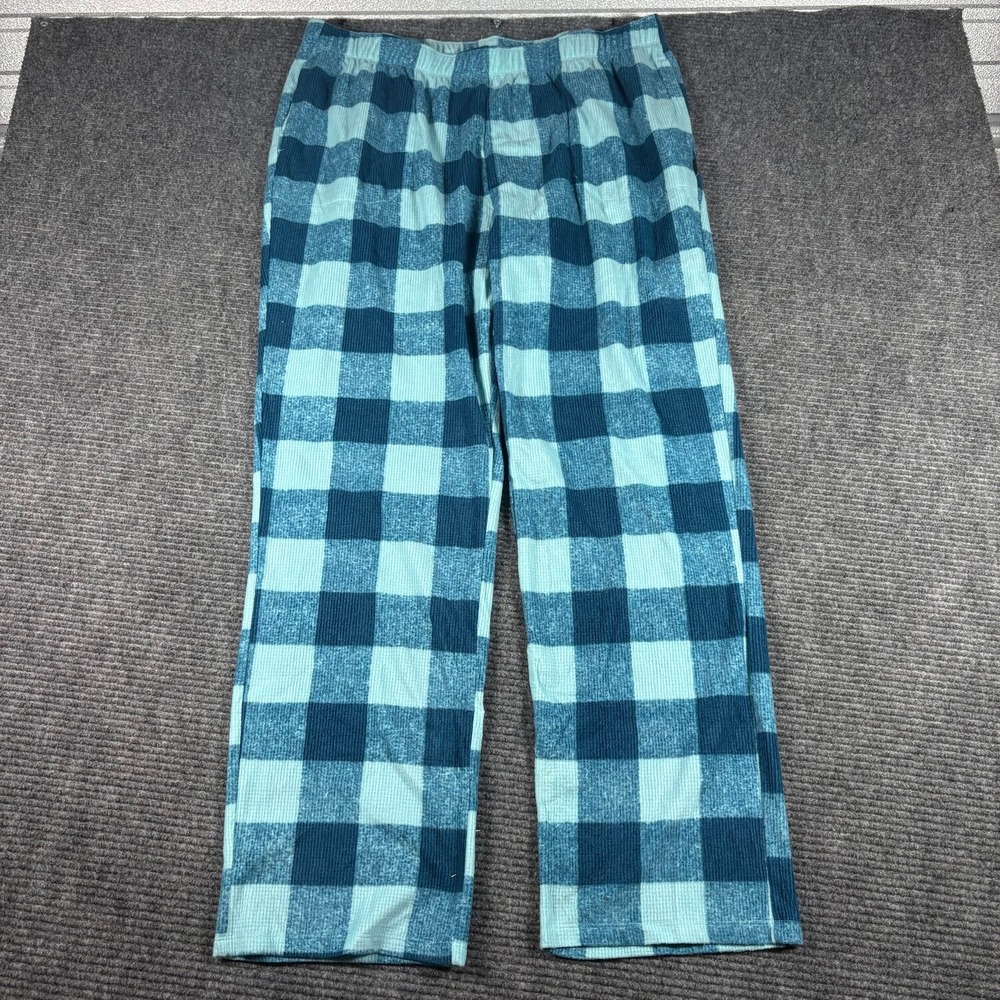 Eddie Bauer Pajama Pants Womens XL Blue Excellent Waffle Knit Buffalo Plaid